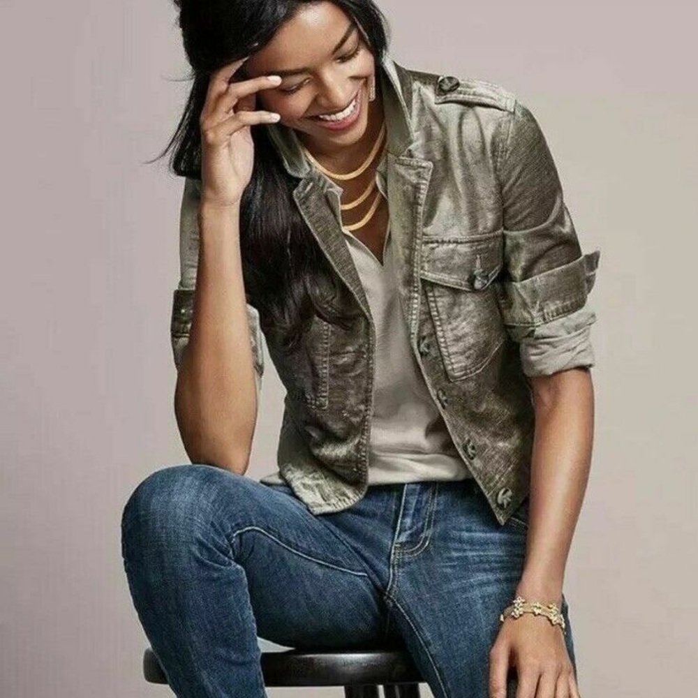 CAbi Sunday topper olive green plush velvet jacket